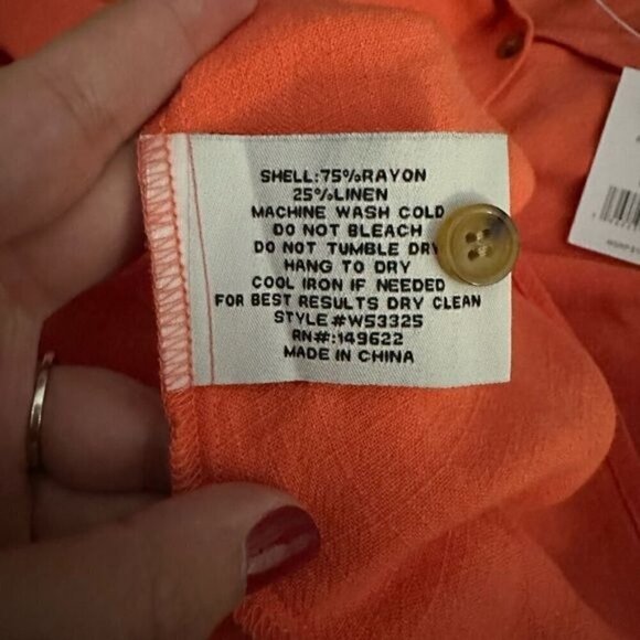 Walter Baker Orange Linen Blend Button Up Brooklyn Top in XL - Picture 4 of 5
